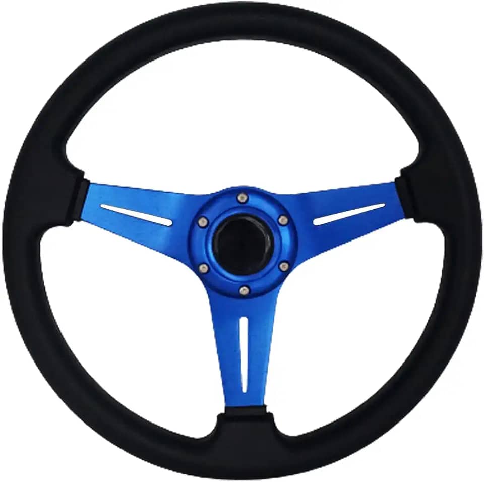 Volante de Corrida de 13,8' com Liberação Rápida para Volante Esportivo de Carro À Deriva, Couro Sintético e Raios de Alumínio com Botão de Buzina (Azul)