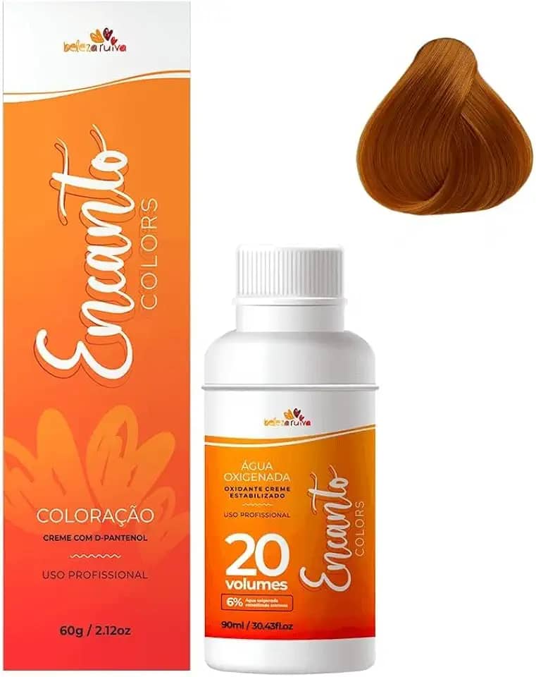 Beleza Ruiva – Kit Coloração Encanto Colors 8.4 Louro Claro Cobre | Oxigenada 20vol 6% | Ruivo Acobreado Natural, Brilho e Cobertura de Brancos | Qualidade Profissional