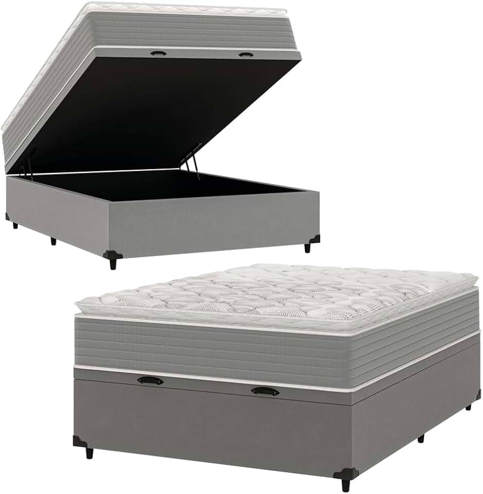 Cama Box Baú Casal Molas Ensacadas Pillow Top 138x188x66cm Martino Cinza Umaflex