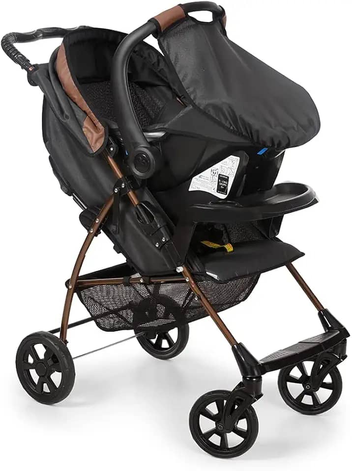 Carrinho de Bebê Galzerano Romano Travel System Para Passeio Preto Cobre Até 15Kg + Bebê Conforto