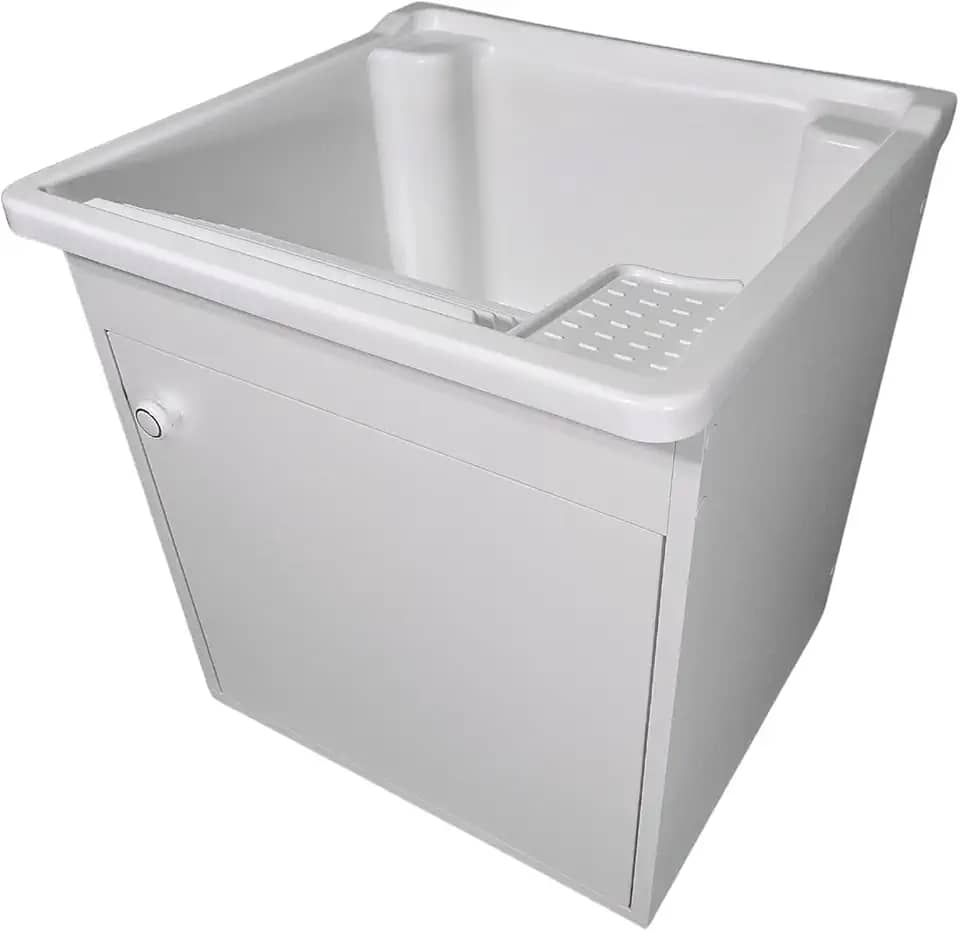 Tanque de lavar Roupa 26L Suspenso com Gabinete 46cm Montado Cor:Tanque Branco