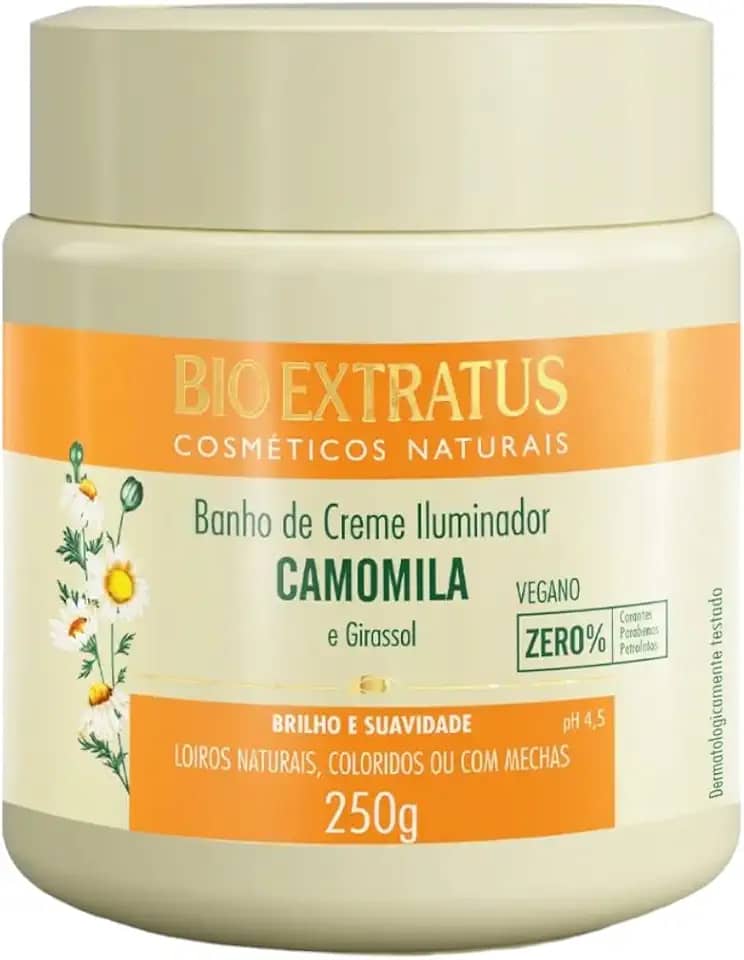 Banho de Creme Camomila Bio Extratus Clareador Iluminador 250g P/ Cabelos Loiros Mechas
