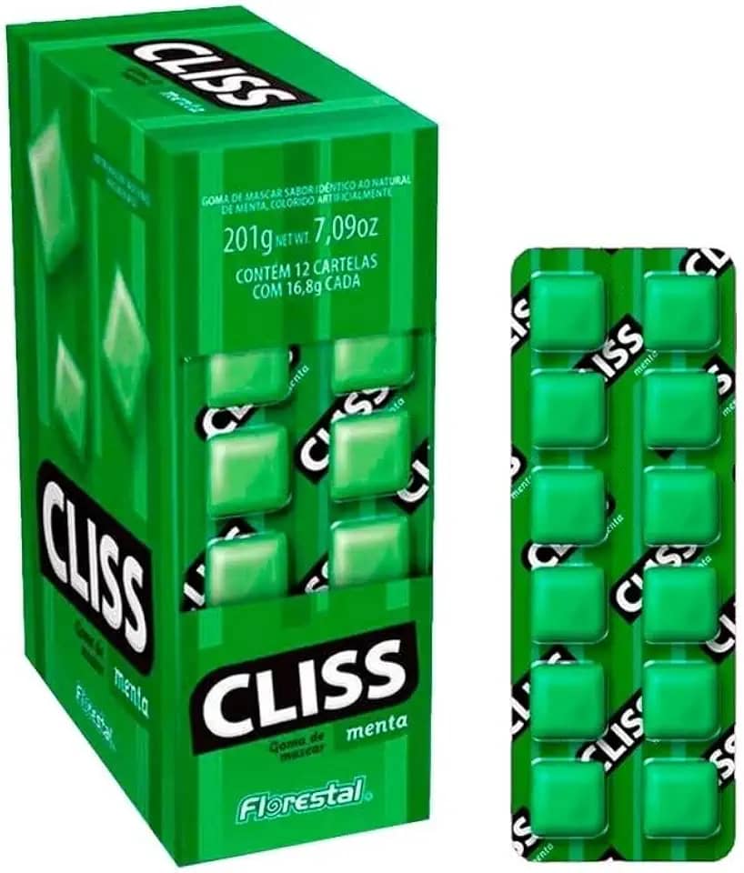 Chiclete Cliss Menta – 12 Cartelas com 12 Unidades Cada | Total 144 Chicletes | Sabor Refrescante para Revenda, Lembrancinhas e Brindes