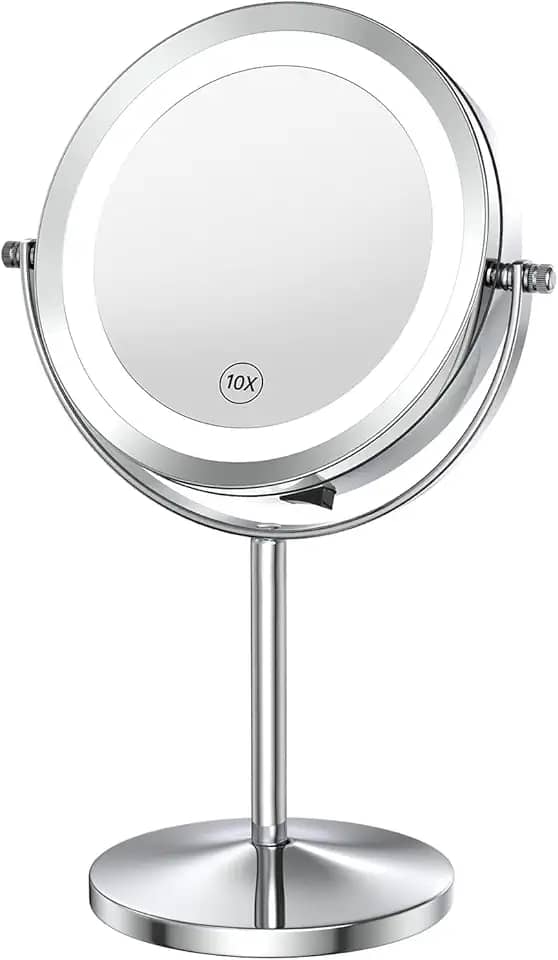 Espelho de Maquiagem, Espelho de Aumento Dupla Face, Espelho Maquiagem, Ampliação de Dez Vezes, Espelho de Mesa, Espelho de Mesa com Led