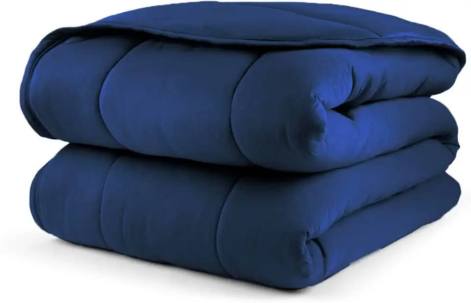 Edredom Malha 100% Algodão Liso Dupla Face C/Viés Fio Penteado Cobertor (Marinho, Solteiro)