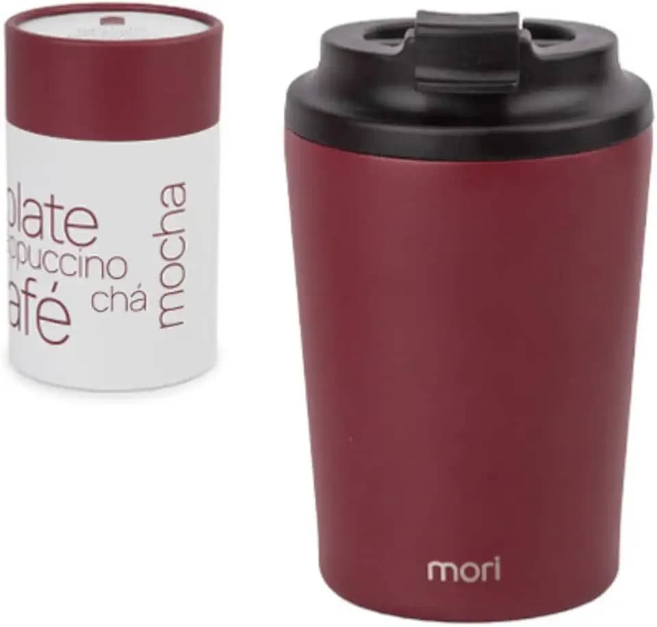 Copo Térmico para Café Aço Inox 240ml com Tampa Flip Antivazamento (Vinho)