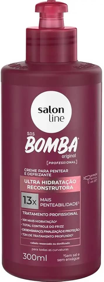Salon Line, Creme de Pentear e Defrizante, SOS Bomba Original, Ultra-Hidratação Reconstrutora, Vegano - Para Todos os Tipos de Cabelos, 300ml