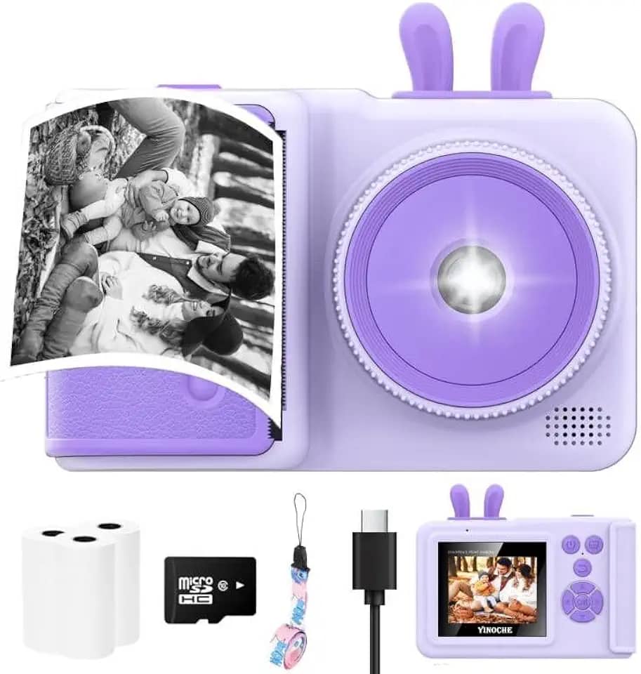 Câmera infantil com impressão instantânea, câmera instantânea 1080p para crianças que imprimem fotos, presentes de aniversário de Natal para meninas, brinquedo de câmera digital para meninos de 3, 4