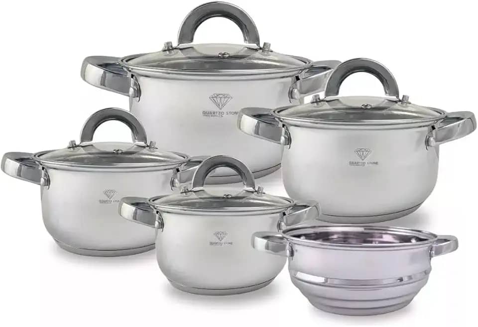 Jogo de Panelas Inox 19 Peças com Fundo Triplo Resistente Conjunto de Panelas Talheres e Acessórios