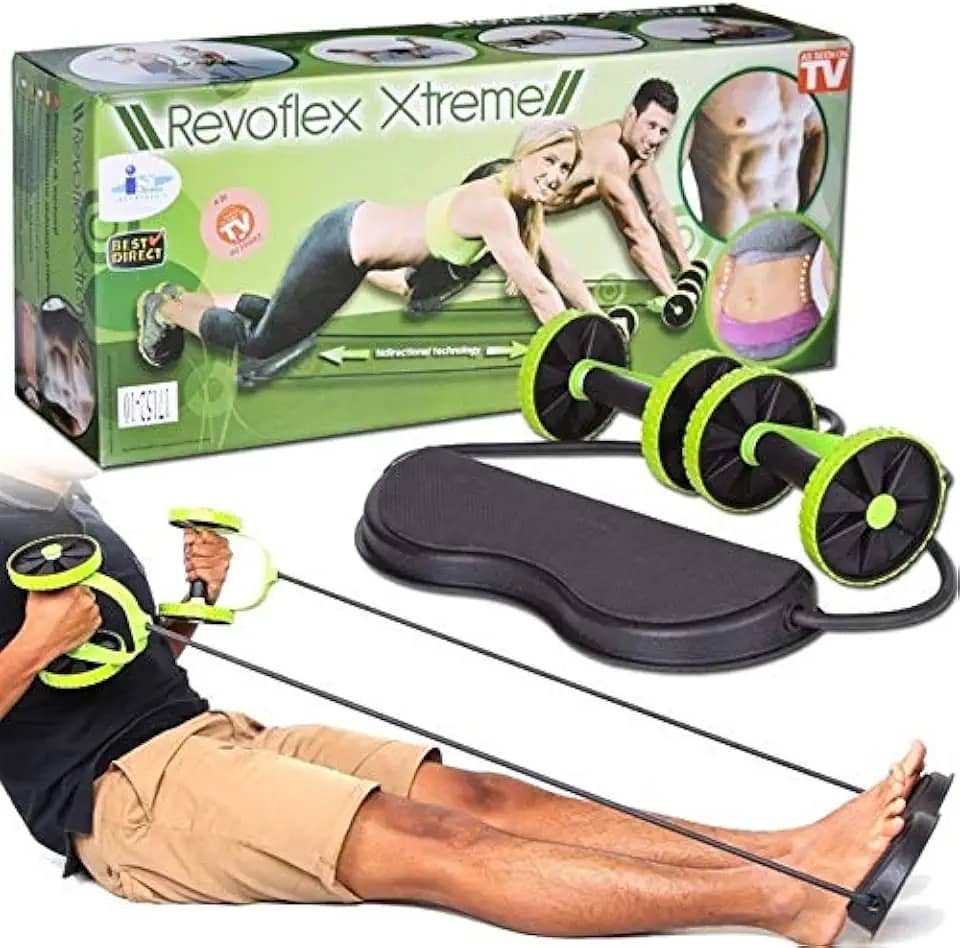 KIT MUSCULAÇÃO FITNESS COMPLETO ACADEMIA EM CASA REVOFLEX ELASTICO RODA ABDOMINAL EXTENSOR PARA BRAÇOS E PERNAS EMAGRACEDOR