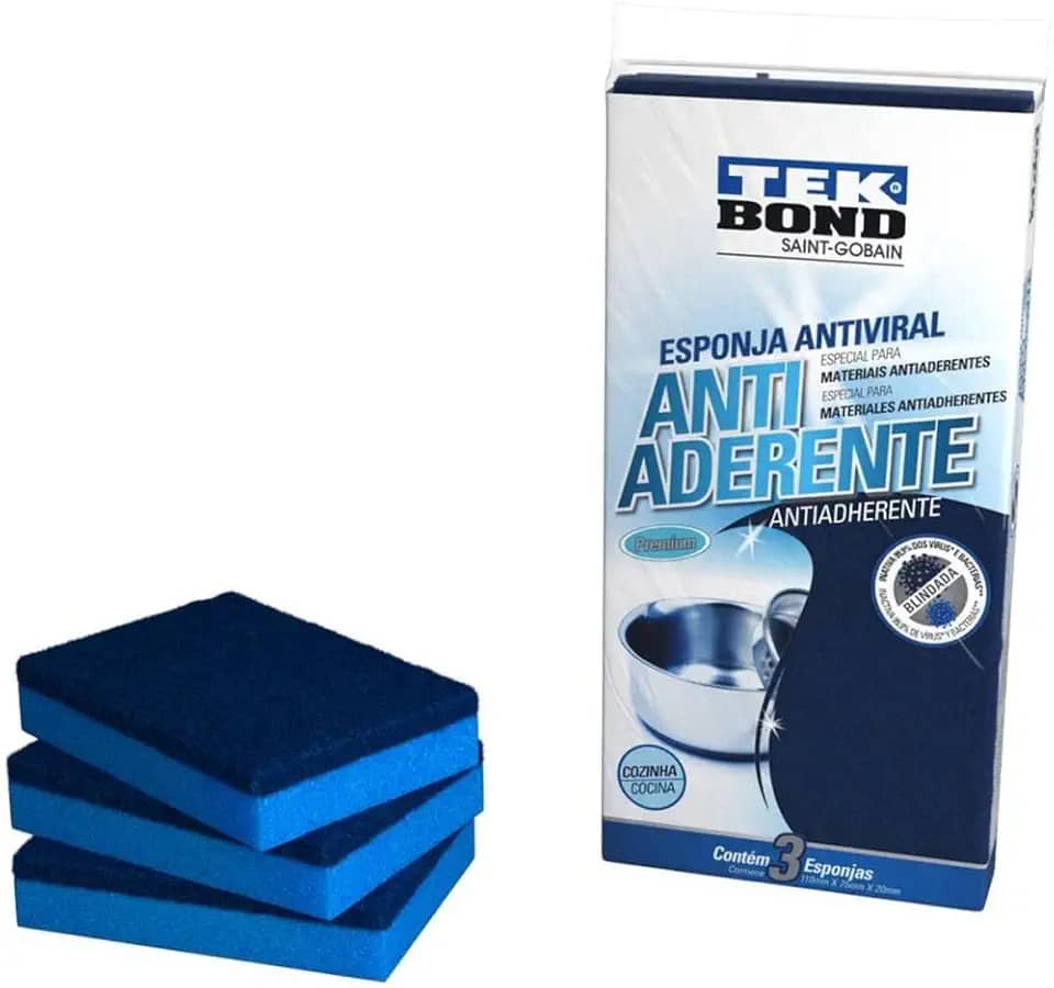 Esponja Para Limpeza Antiaderente Azul Pack com 3, Tekbond,