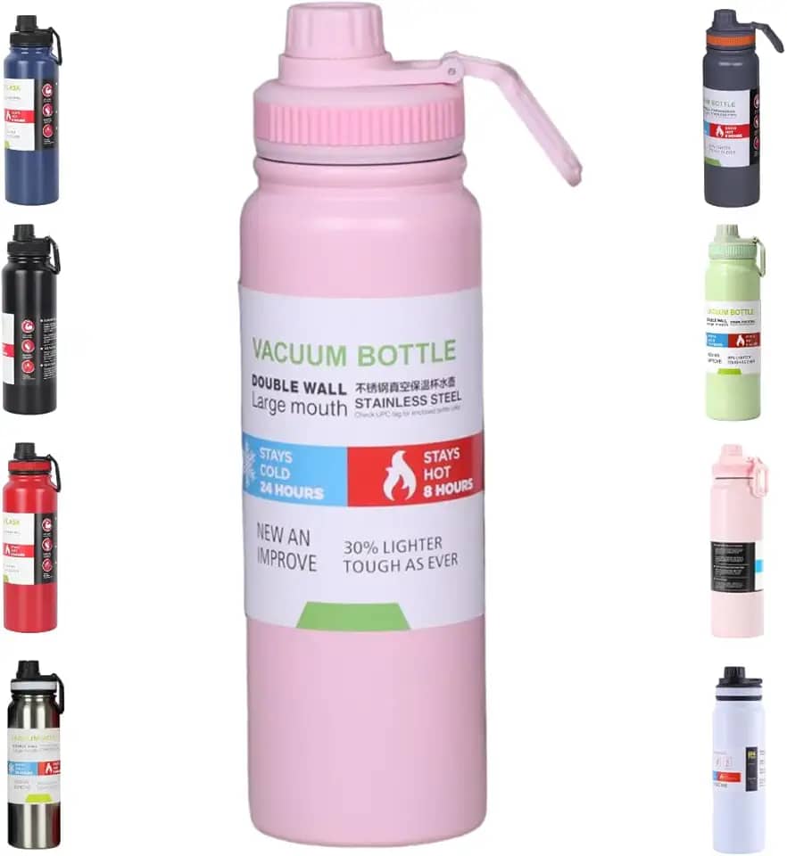 Garrafa De Agua Termica Gelada 800ml Em Aço Inox Antivazamento Com Infusor Com Alça Agua Quente ou Fria Para Academia Treino Caminhada (Rosa)