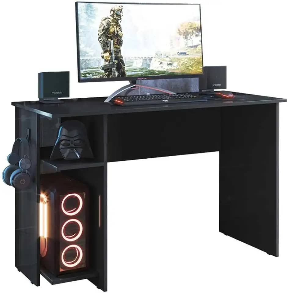 Escrivaninha Gamer Mesa De Escritorio Com Suporte De Fone Preto