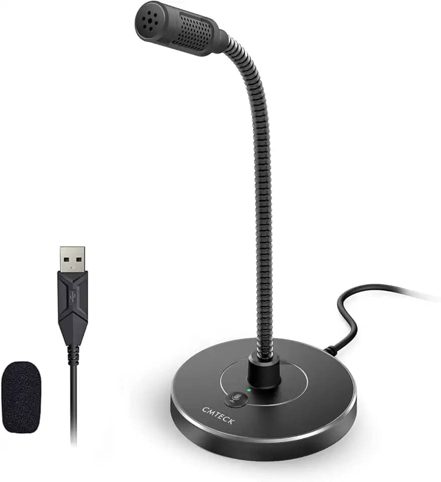 CMTECK Microfone de computador USB G009, microfone de mesa com cancelamento de ruído para PC/laptop para conversas online, estúdio em casa, podcasts, jogos, Skype, YouTube com função
