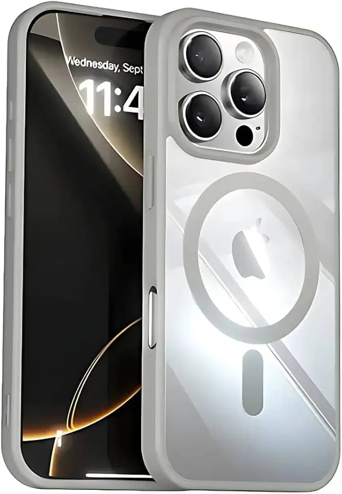 Capinha Case Capa Transparente Basic Anti Impacto Bordas Elevadas Magnética Premium Luxo Para iPhone (Cinza, iPhone 16 Pro Max)