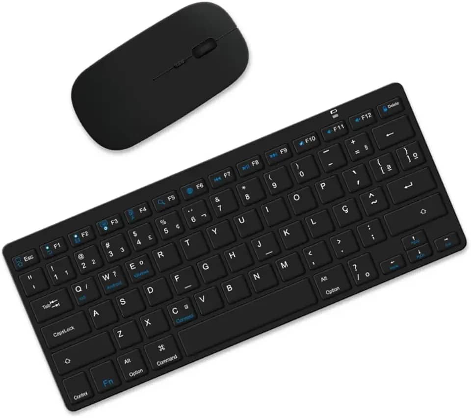 Kit Teclado e Mouse sem fio Bluetooth com Design Confortável, Durável, Para Tablet e Celular, Computador, Android, Note Layout ABNT2 Brasileiro (Preto)