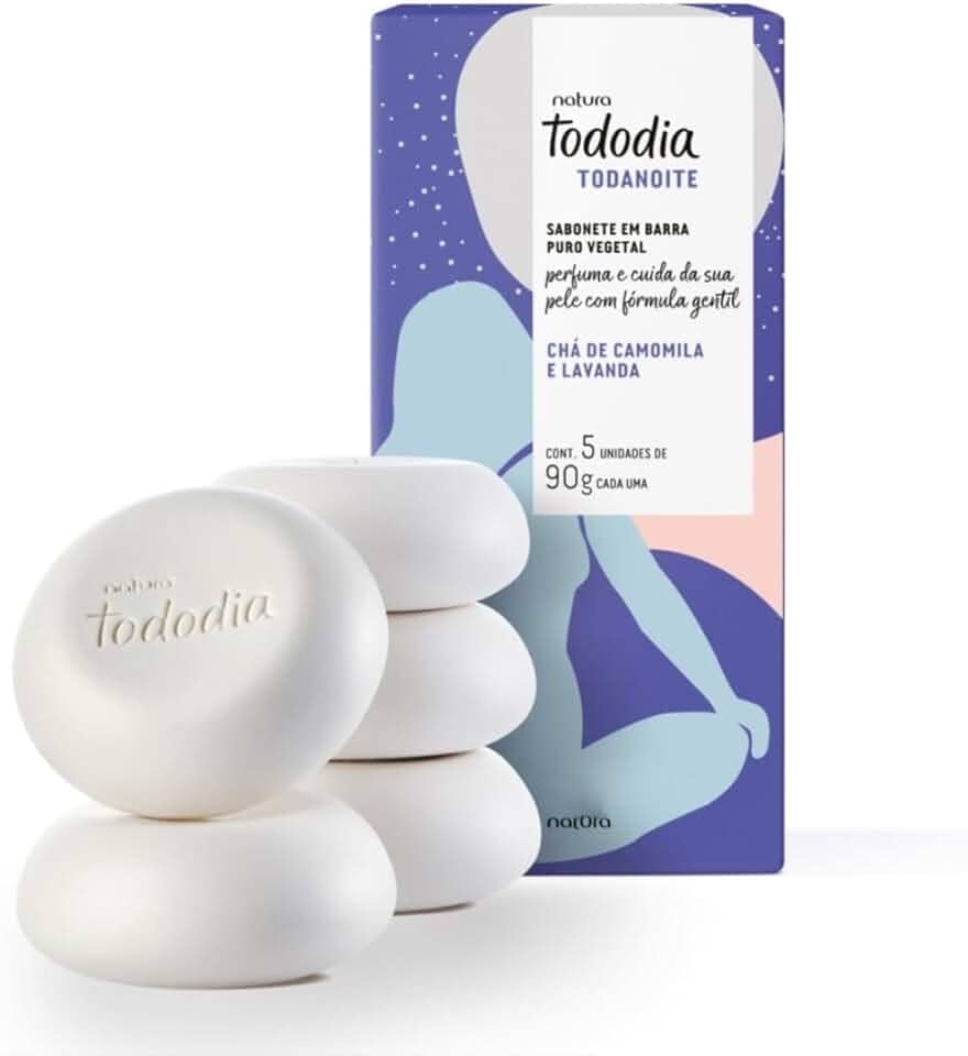 Todo dia Toda noite Sabonete em Barra Vegetal, Chá de Camomila e Lavanda, 5 Unidades de 90g, Fórmula Gentil