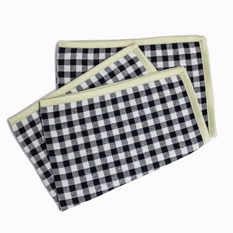 Jogo Americano xadrez de Tecido com acabamento colorido - 2 unidades (Preto)