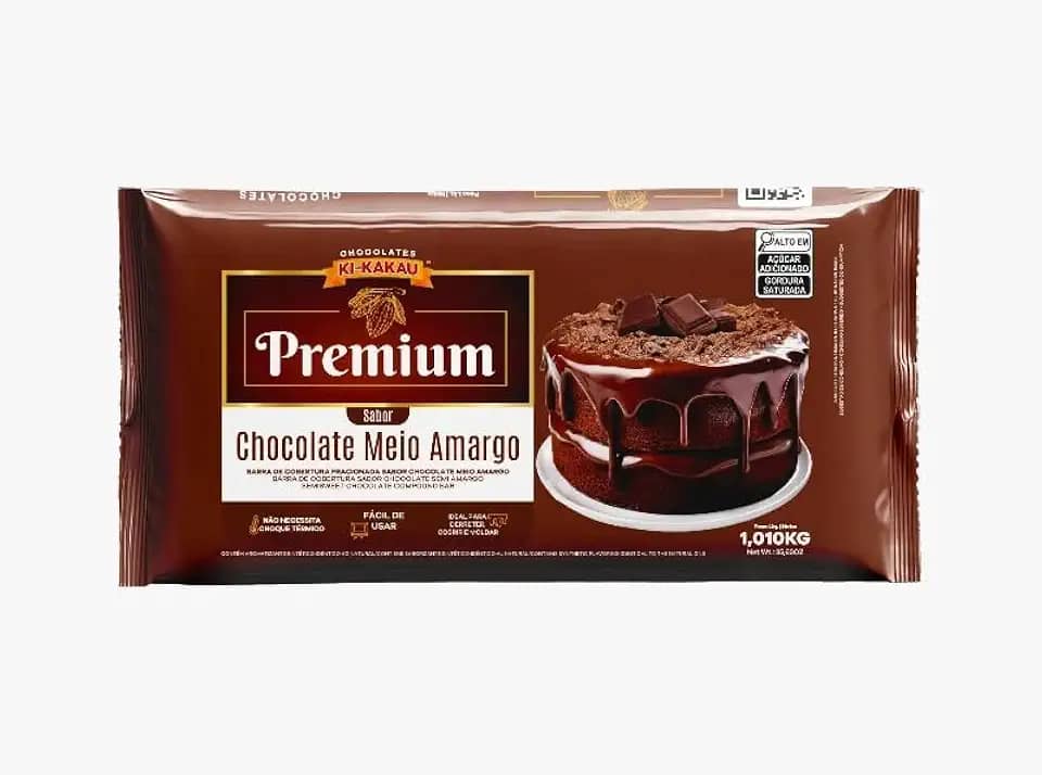 Barra de Cobertura Premium Meio Amatgo 1,01kg – Chocolate Meio Amargo Profissional para Confeitaria, Recheios e Coberturas