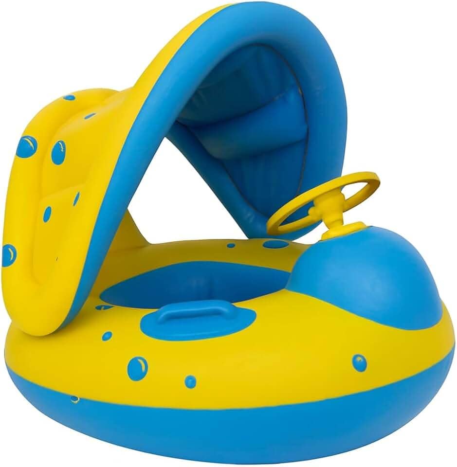 Boia Infantil Flutuador Bebê com Cobertura Solar Proteção UV e Assento Ergonômico para Crianças 6 Meses à 3 Anos
