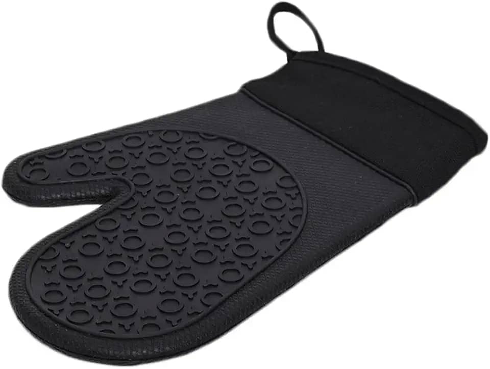 Mimo Style Luva de Silicone Preta com Tecido no Pulso, Suporta Temperaturas de Até 220ºC Sem Transferência de Calor e Sem Causar Ferimentos às Mãos