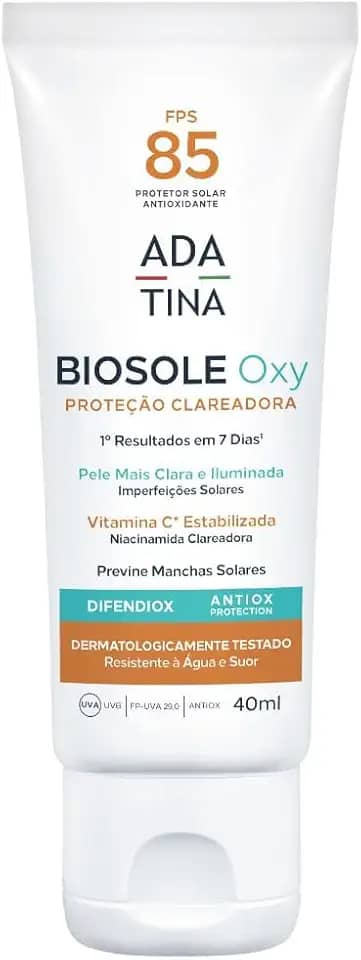 Ada Tina Protetor Solar Facial Clareador Biosole Oxy FPS 85 40ml | Com Vitamina C e Niacinamida | Antioxidante | Combate 15 Tipos de Manchas | 12 Horas de Proteção