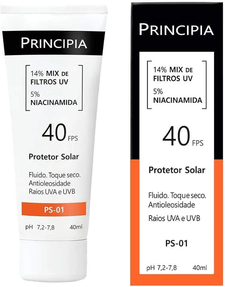 Protetor Solar Facial Principia 14% Mix de Filtros UV + 5% Niacinamida FPS 40 PS-01 com 40ml