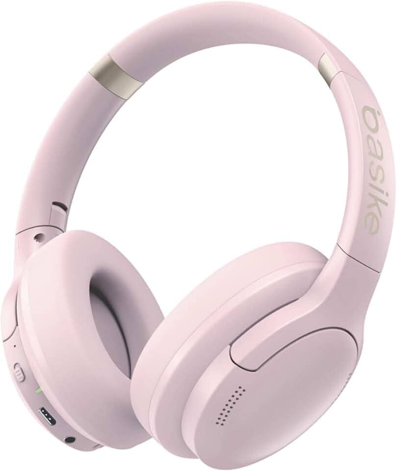 Basike Fone de Ouvido Bluetooth, ANC Cancelamento de Ruído Ativo Headphone Bluetooth 5.3+EDR, Som Surround 3D, Headset com Microfone, Certificação Hi-Pure Audio, 30 horas reprodução, Y6 (Rosa)