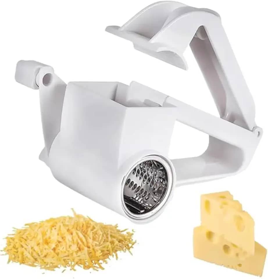 Ralador Manual de Queijo Premium, Aço Inox, 14cm, com Manivela Giratória, Design Ergonômico, para Queijos Duros, Chocolate e Nozes