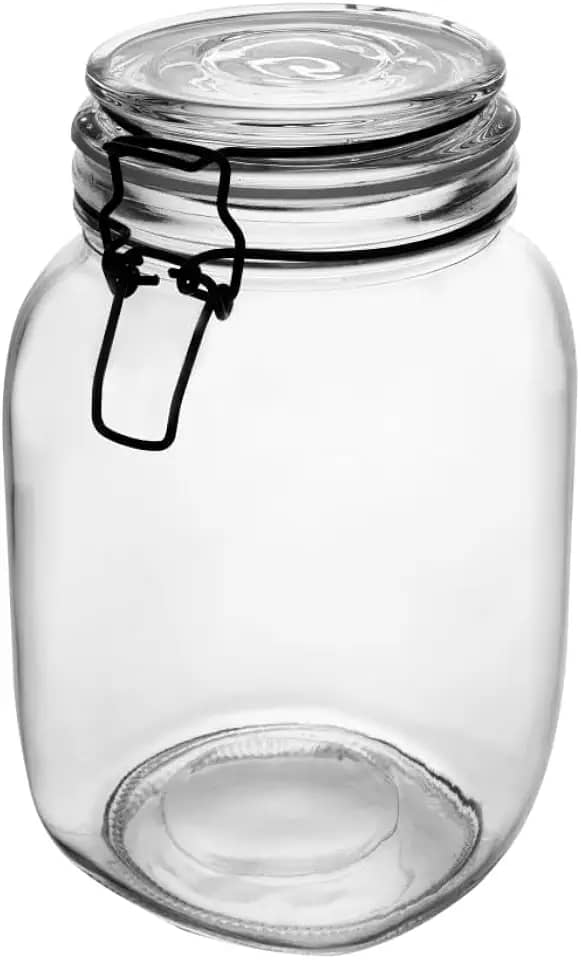 LYOR - Pote Hermético de Vidro com Silicone e Clipe em Metal Vintage Preto 1,6L - Organização de Alimentos - Porta Mantimentos com Tampa Hermético