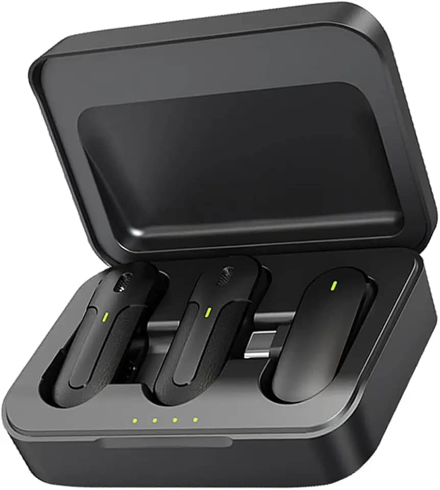 Microfone Lapela Sem Fio Profissional Duplo Compatível iPhone 15, 15 Pro, 15 Pro Max e 15 Plus- Tipo C