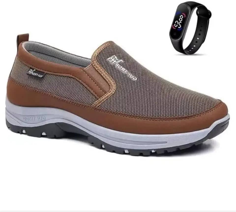 Kit Sapatilha Tenis Masculino Casual Aquatico de Trilha Impermeável Com Solado Costurado e Ajustável + Relógio led