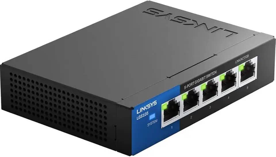 Interruptor Gigabit de 24 portas Linksys (LGS124), Black/Blue, 5-Port
