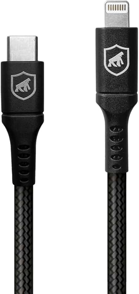 Gshield Cabo Lightning para USB-C 1,5M Compatível com iPhone e iPad, Carregamento Rápido 64,5W 3A, Revestido em Nylon Balístico, Survivor Preto
