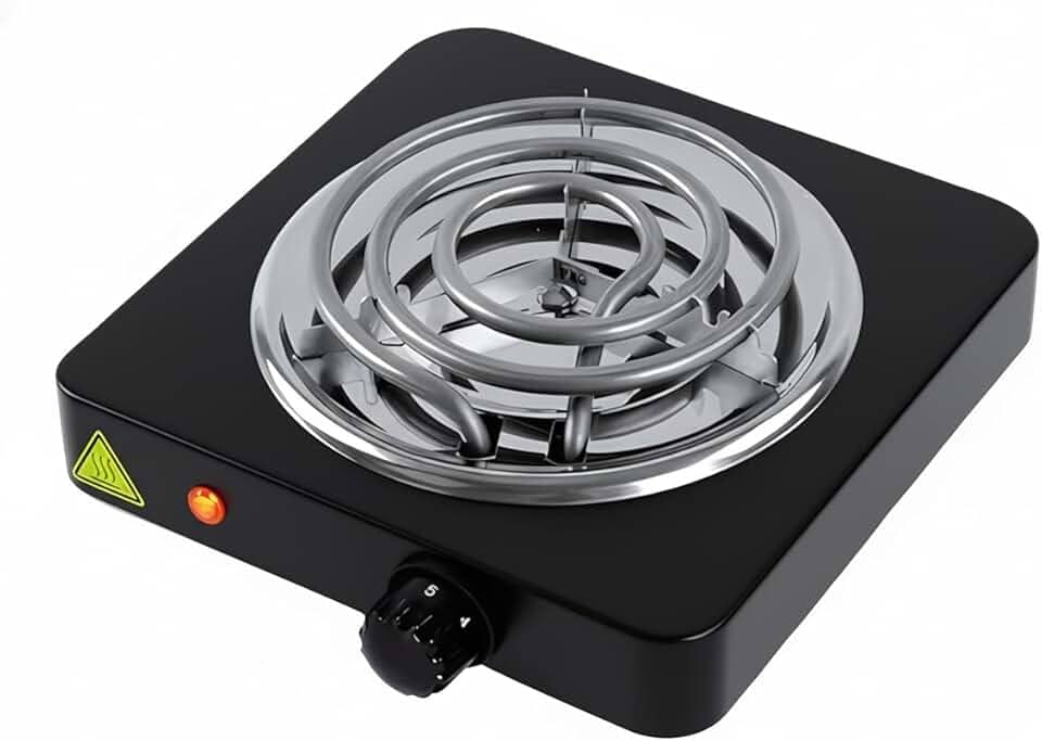 Fogareiro Elétrico Portátil 1 Boca 1000W 127V – Fogão Cooktop de Mesa para Camping, Viagem e Uso Doméstico (Preto)