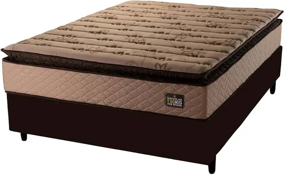 Cama Box Casal Queen Colchão Espuma D33 Pillow Top Van Gogh 158x198x67cm Suede Marrom Hellen – Suporta Até 120 Kg Por Pessoa