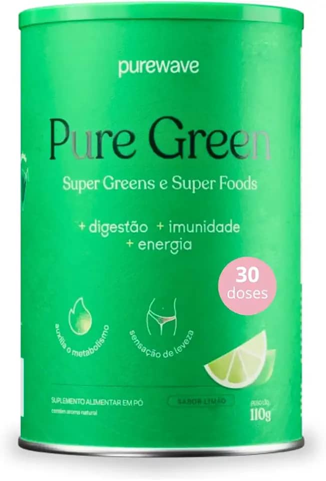Pure Green Suco Verde em Pó Detox Natural Sabor Limão Purewave - 30 doses 150g - Para Inchaço e Saúde Intestinal