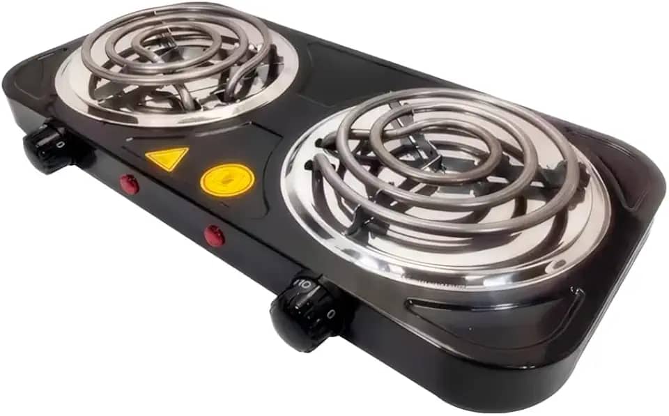 Fogareiro Elétrico Portátil 2 Bocas 2000W 127V – Fogão Cooktop de Mesa para Camping, Viagem e Uso Doméstico (Preto)