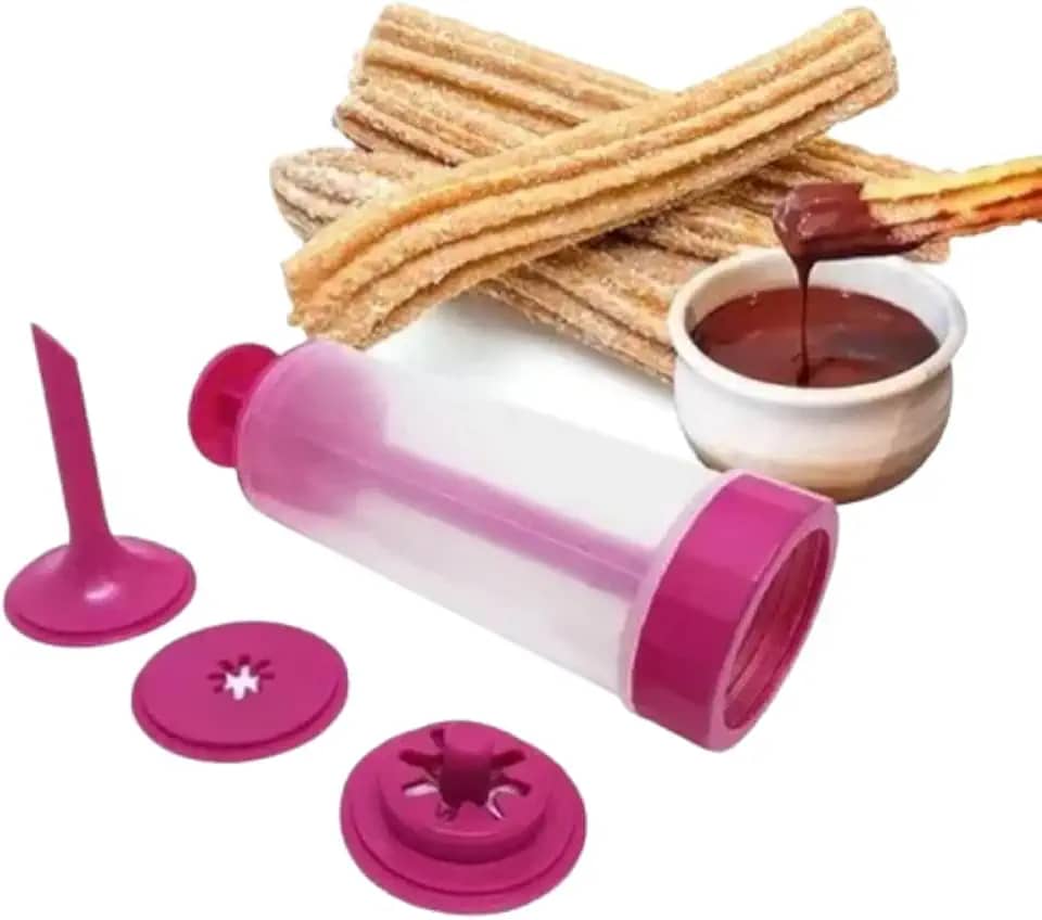 Máquina de Churros Manual em Casa – Utensílio Doméstico para Modelar e Rechear Churros com 3 Bicos - Modelador para Mini Churros e Biscoitos – Fácil de Usar, Ideal para Família – Cores Variadas"