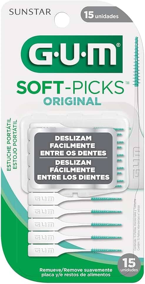 Soft Picks GUM Original, Palitos Interdentais, com estojo portátil, 15 unidades