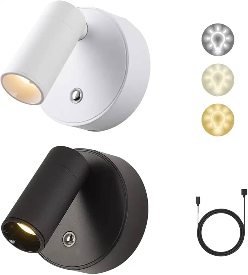 Luminária LED Recarregável Sem Fio USB-C 3 Níveis de Luz com Sensor Toque, Rotação 360°, Ímã Forte – Abajur Cabeceira, Arandela Parede Quarto, Leitura, Lâmpada De Parede 1unid (BRANCO)