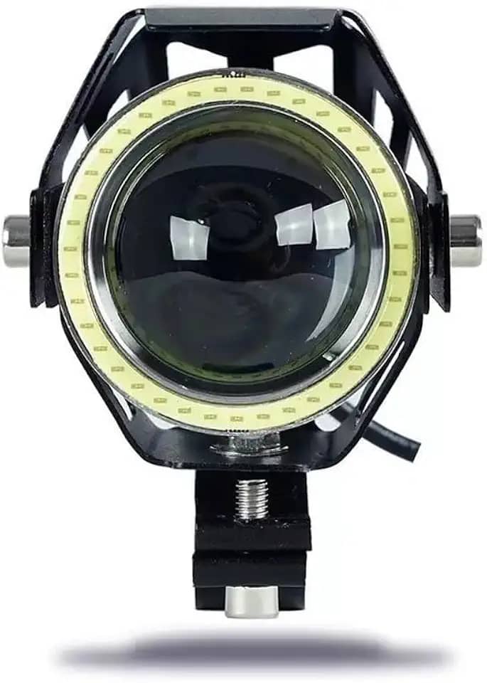 Par de Farol de Milha LED U7 Angel Eye Azul 6000K – Farol Auxiliar Universal 12V/24V Impermeável IP67 para Moto, Carro e Caminhão (Branco)