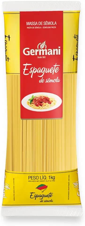 Macarrão Espaguete Sem Ovos Germani 1Kg, Germani Alimentos, Massa Espaguete De Sêmola Sem Ovos Pasta Spaghetti Senza Uova, Amarelo, Melhor Sabor Da Massa Mais Tradicional, Receita Caseira Desde 1892