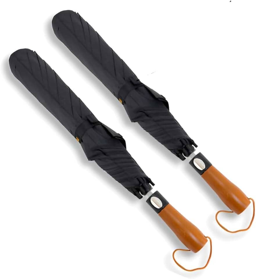 Guarda-Chuva Grande Reforçado Automático | Tecido Duplo Resistente ao Vento | Cabo Madeira Leve Ergonômico – Preto