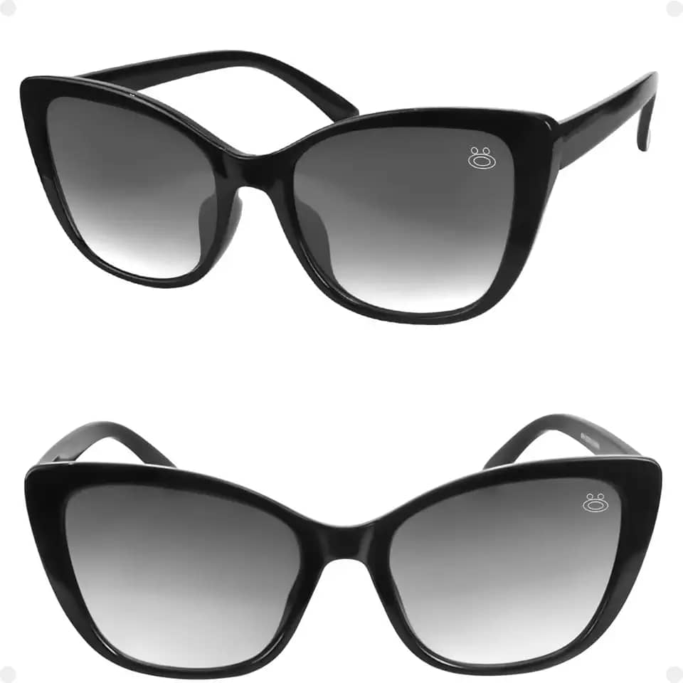 Óculos de Sol Feminino Gatinho Quadrado Acetato Preto, Lentes Polarizadas UV400 Anti-UV + Case