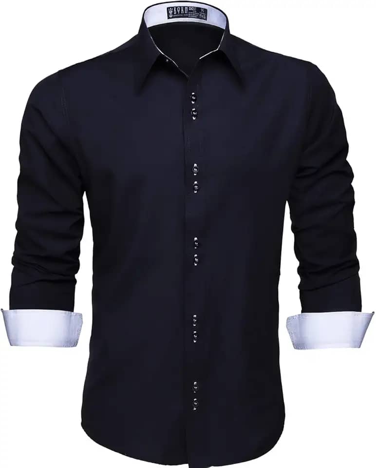 Camisa Social Masculina Manga Longa Slim Fácil Passar (P, Preto C8)