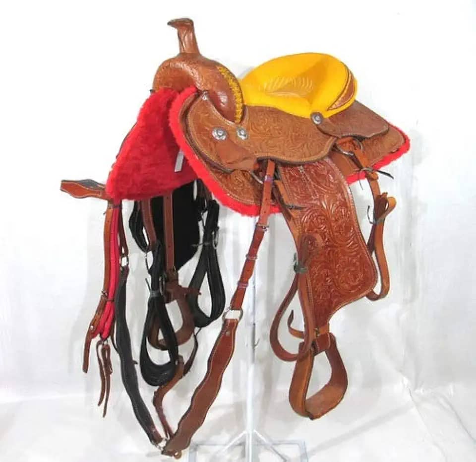 Sela Americana Amarela Quarto de Milha Entalhada Completa Profissional Luxo 16 Polegadas