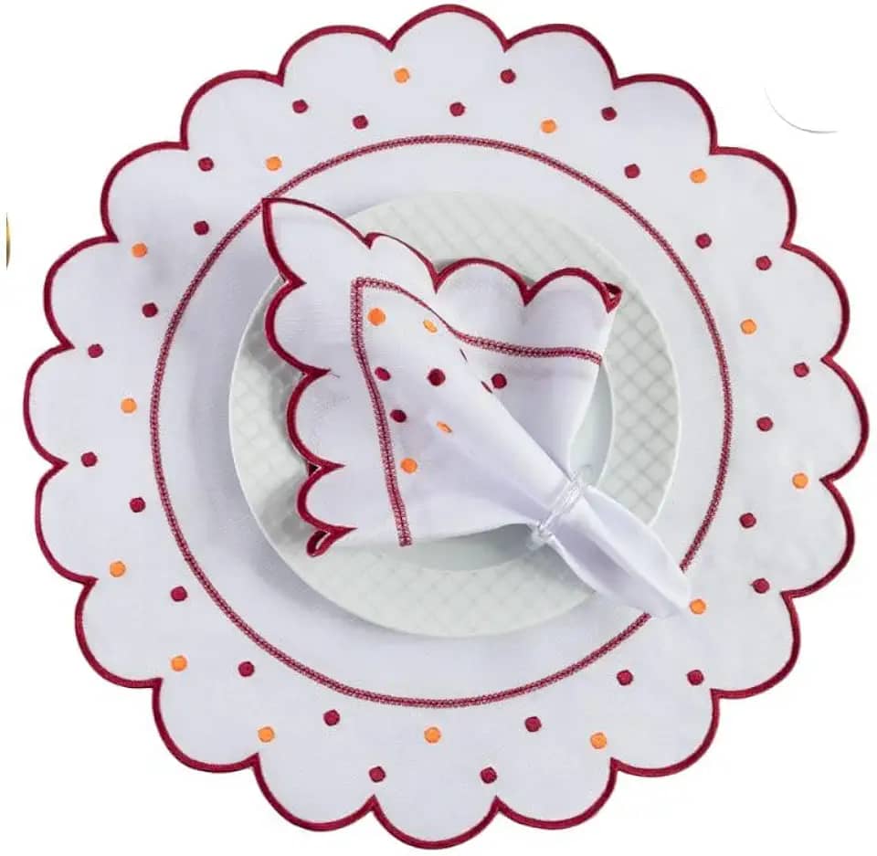 Soulplast Jogo Americano com Guardanapo, Tecido Oxford Engomado, 12 ou 24 Peças, Bordado Poá, 50x35cm (Poá (Bordô), 12 Pçs)