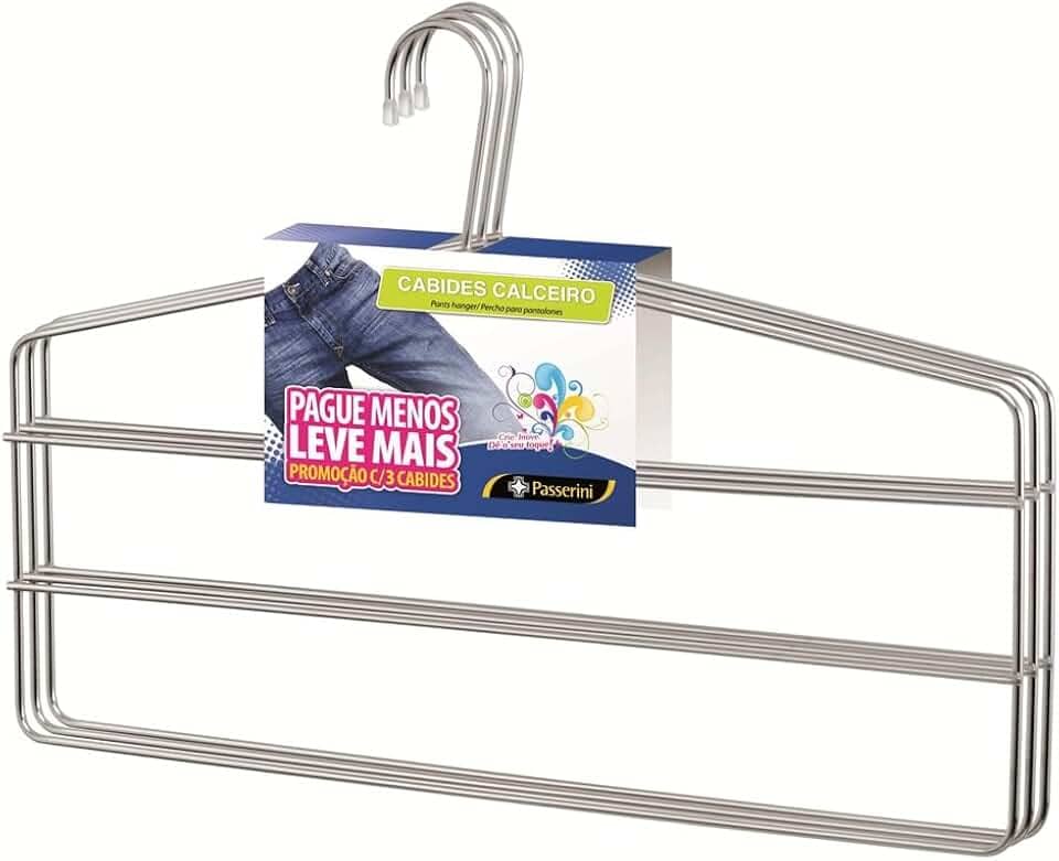 Cabide para Calça Triplo Calceiro Cromado Organização Roupa Armario - Kit com 03 unidades