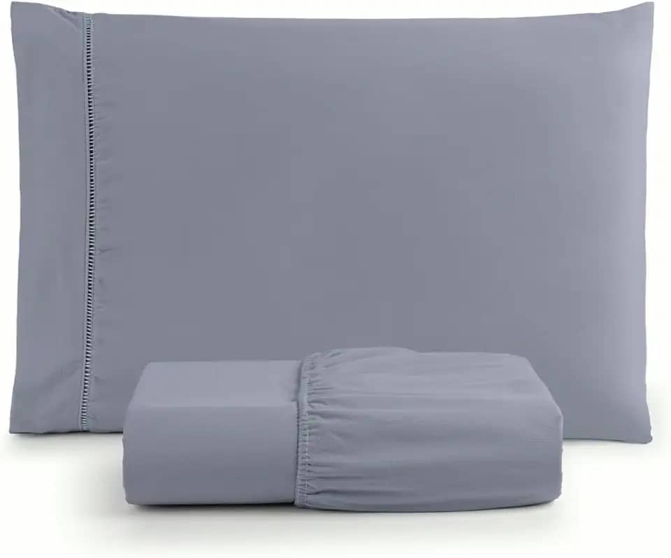 Jogo de Lençol Solteiro 2 Peças Micropercal 400 Fios com Ponto Palito, Toque Acetinado de Hotel, Antiácaro, Não Amassa, Lençol com Elástico, Não faz bolinha (Cinza)